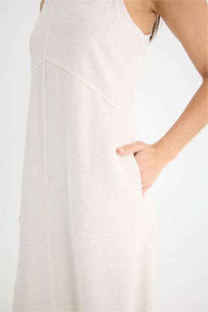 Crew Neck Linen Blend Sleeveless Maxi Dress