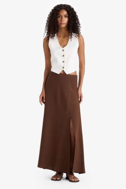 A Cut Linen Blended Normal Waist Maxi Skirt