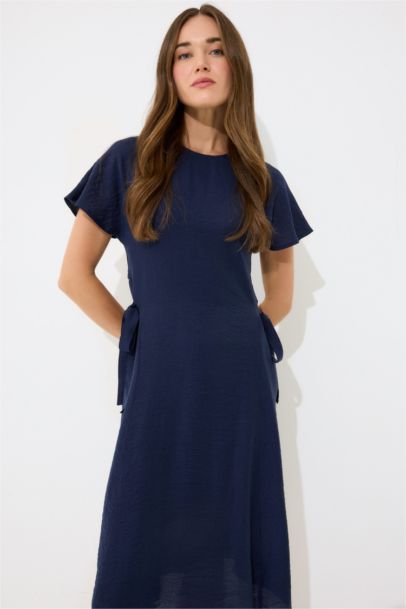 Crew Neck Bat Sleeve Basic Midi Dress