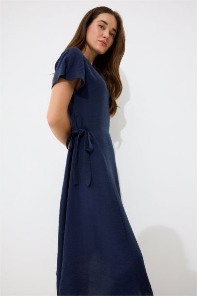 Crew Neck Bat Sleeve Basic Midi Dress