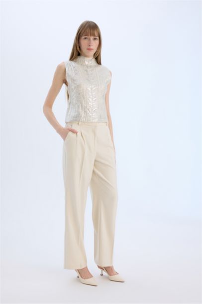 Wide Leg Regular Hem Flanel Trousers