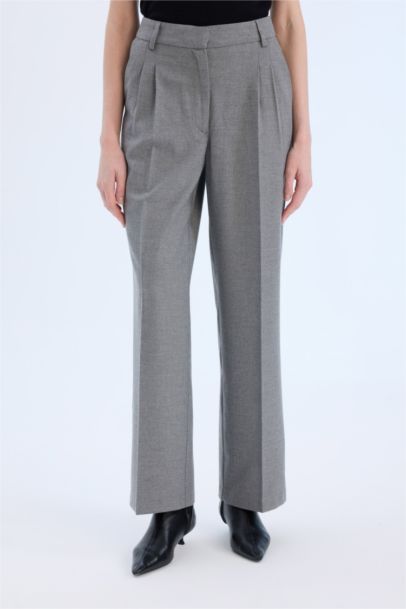 High Waist Straight Leg Darted Flannel Wide Leg Trousers