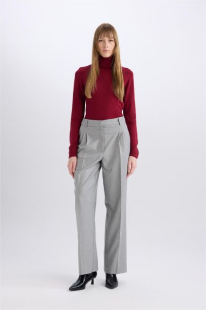 Wide Leg Regular Hem Flanel Trousers