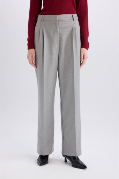 Wide Leg Regular Hem Flanel Trousers