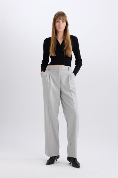 High Waist Straight Leg Darted Flannel Wide Leg Trousers