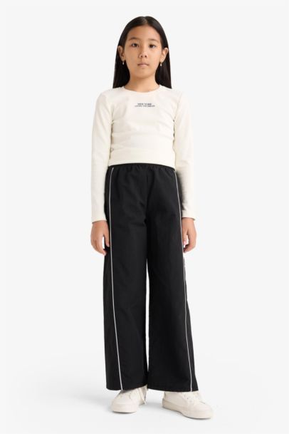 Wide Leg Esnek Bantlı Paça Paraşüt Pantolon Kız Çocuk