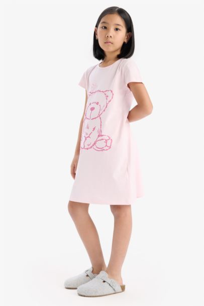Girl Bear Printed Short Sleeve Dress