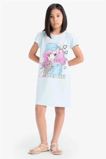 Girl Anime Printed Short Sleeve Dress