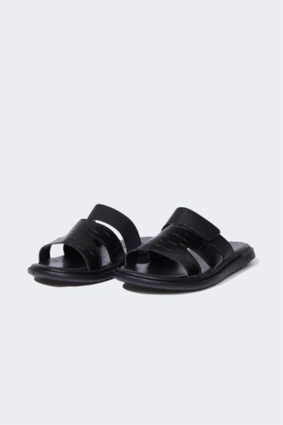 شبشب رجالي جلد صناعي بكعب مسطح