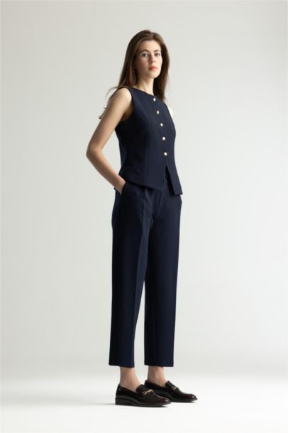 Pantalon droit à taille haute avec poches Coupe carrote