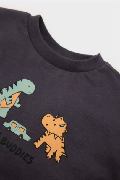 Erkek Bebek Yenidoğan Bisiklet Yaka Baskılı Penye 2'li Uzun Kollu Tişört