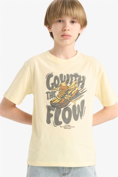 تيشيرت مطبوع قصة عادية برقبة مستديرة