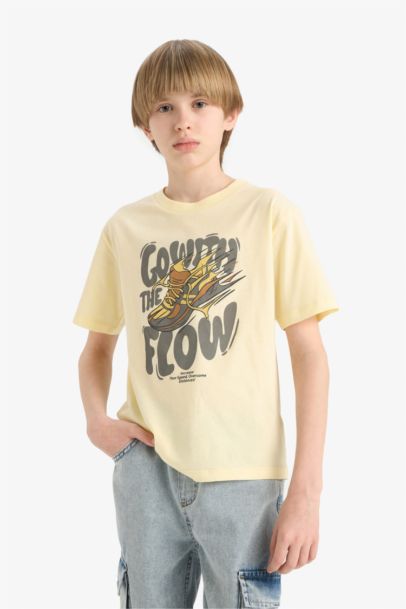 تيشيرت مطبوع قصة عادية برقبة مستديرة