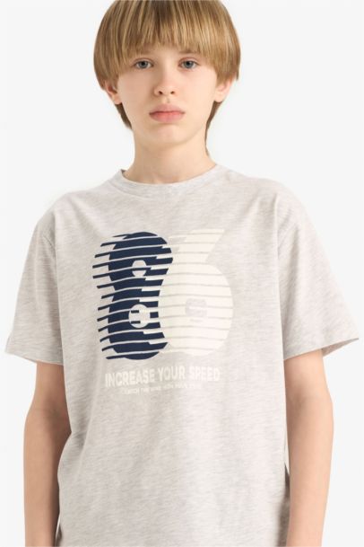 Bisiklet Yaka Baskılı Kısa Kollu Tişört Erkek Çocuk