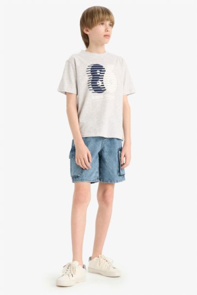 Bisiklet Yaka Baskılı Kısa Kollu Tişört Erkek Çocuk