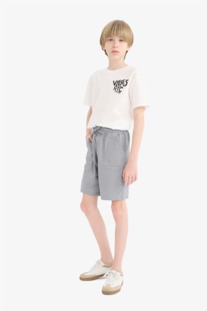 Bisiklet Yaka Baskılı Kısa Kollu Tişört Erkek Çocuk