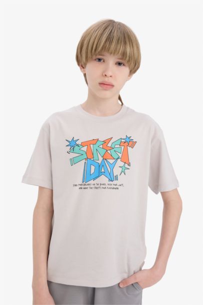 تيشيرت اولادي نص كم مطبوع قصة عادية برقبة مستديرة