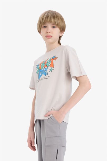 تيشيرت اولادي نص كم مطبوع قصة عادية برقبة مستديرة