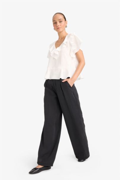 Carrot Fit High Waist Wide Leg Modal Trousers