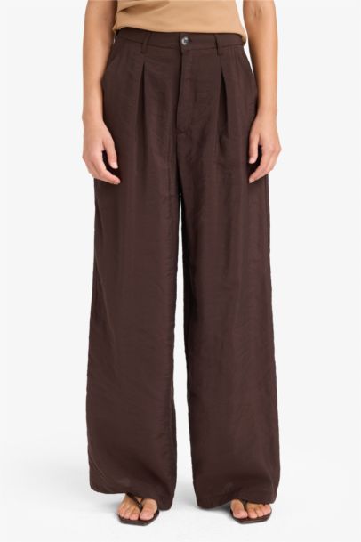 Carrot Fit High Waist Wide Leg Modal Trousers