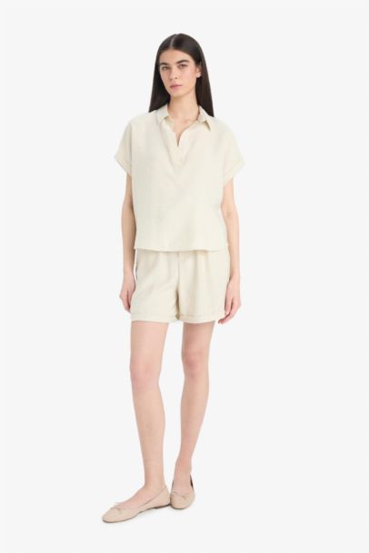 Regular Fit Shirt Collar Short Sleeve Blouse