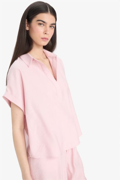 Blouse à col chemise et manches courtes Coupe régulière