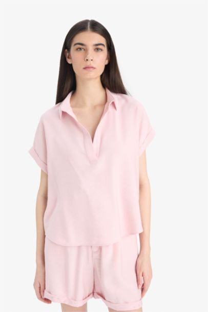 Blouse à col chemise et manches courtes Coupe régulière
