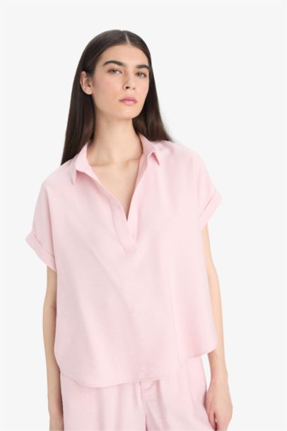 Blouse à col chemise et manches courtes Coupe régulière