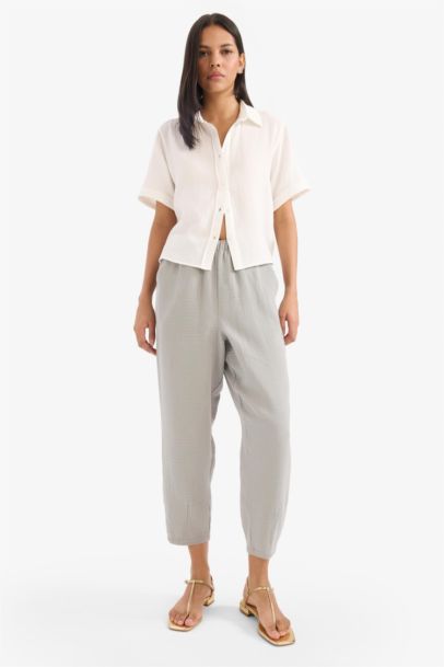 Tapered Fit High Waist Muslin Trousers
