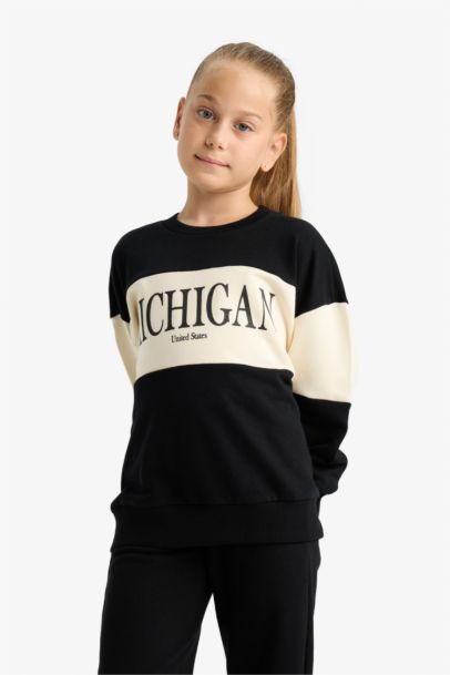 2'li Takım Baskılı Sweatshirt Eşofman Altı Kız Çocuk