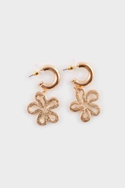 Woman Floral Dangling Gold Earrings