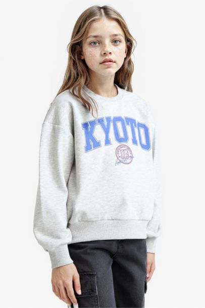 Relax Fit Bisiklet Yaka Baskılı 2'li Sweatshirt Kız Çocuk