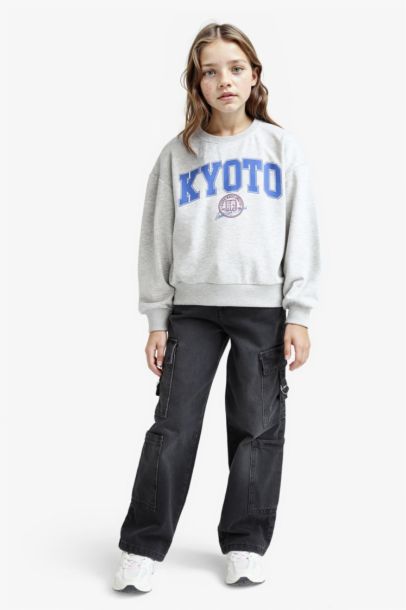 Relax Fit Bisiklet Yaka Baskılı 2'li Sweatshirt Kız Çocuk