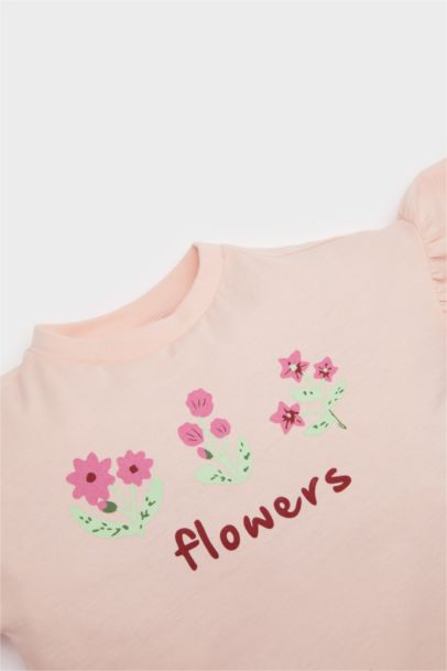 طقم تيشيرت فلورال برقبة مستديرة و سروال ضيق - قطعتين