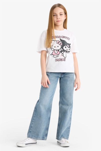 Hello Kitty Relax Fit Bisiklet Yaka Kısa Kollu Tişört Kız Çocuk