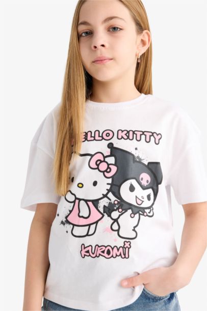 Hello Kitty Relax Fit Bisiklet Yaka Kısa Kollu Tişört Kız Çocuk