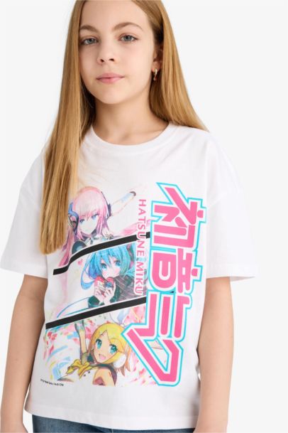 Hatsune Miku Relax Fit Bisiklet Yaka Kısa Kollu Tişört Kız Çocuk