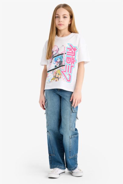 Hatsune Miku Relax Fit Bisiklet Yaka Kısa Kollu Tişört Kız Çocuk