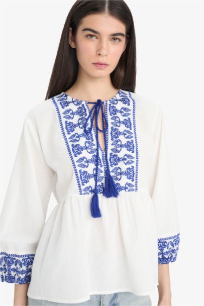 Regular Fit Crew Neck Long Sleeve Blouse