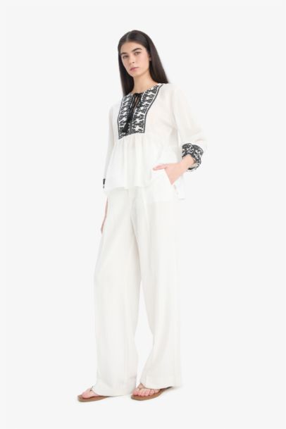 Regular Fit Crew Neck Long Sleeve Blouse