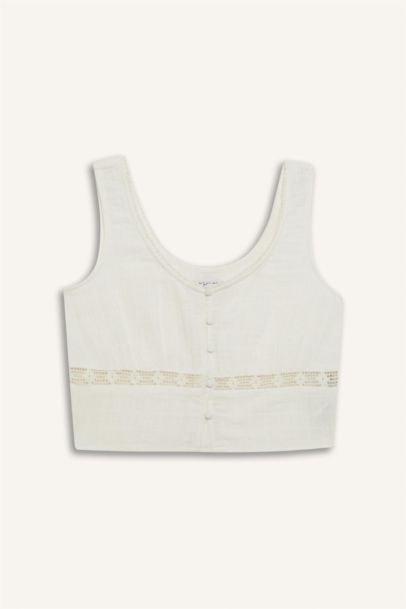 بلوزة بدون أكمام سليم فيت من موسلين برقبة مستديرة