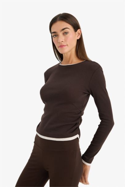 Slim Fit Crew Neck Ribbed Long Sleeve T-Shirt