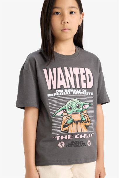 Star Wars-Mandalorian Relax Fit Bisiklet Yaka Kısa Kollu Tişört Kız Çocuk