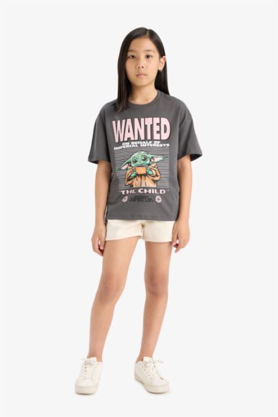 Star Wars-Mandalorian Relax Fit Bisiklet Yaka Kısa Kollu Tişört Kız Çocuk