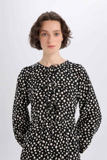 Crew Neck Polka Dot Mini Dress