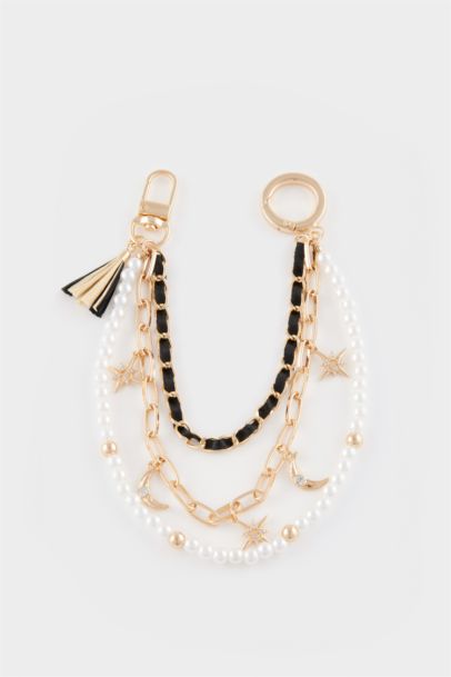 Woman Pearl Detailed Charm Keychain