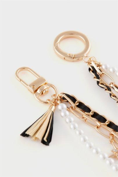 Woman Pearl Detailed Charm Keychain