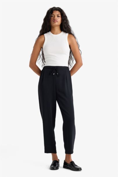 Carrot Fit High Waist Straight Leg Trousers