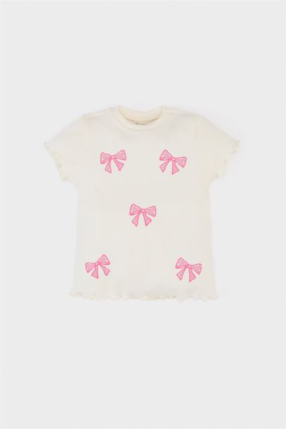 تيشيرت بنات مطبوع قصة عادية برقبة مستديرة