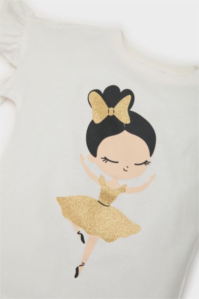 تيشيرت بنات نص كم مطبوع قصة عادية برقبة مستديرة